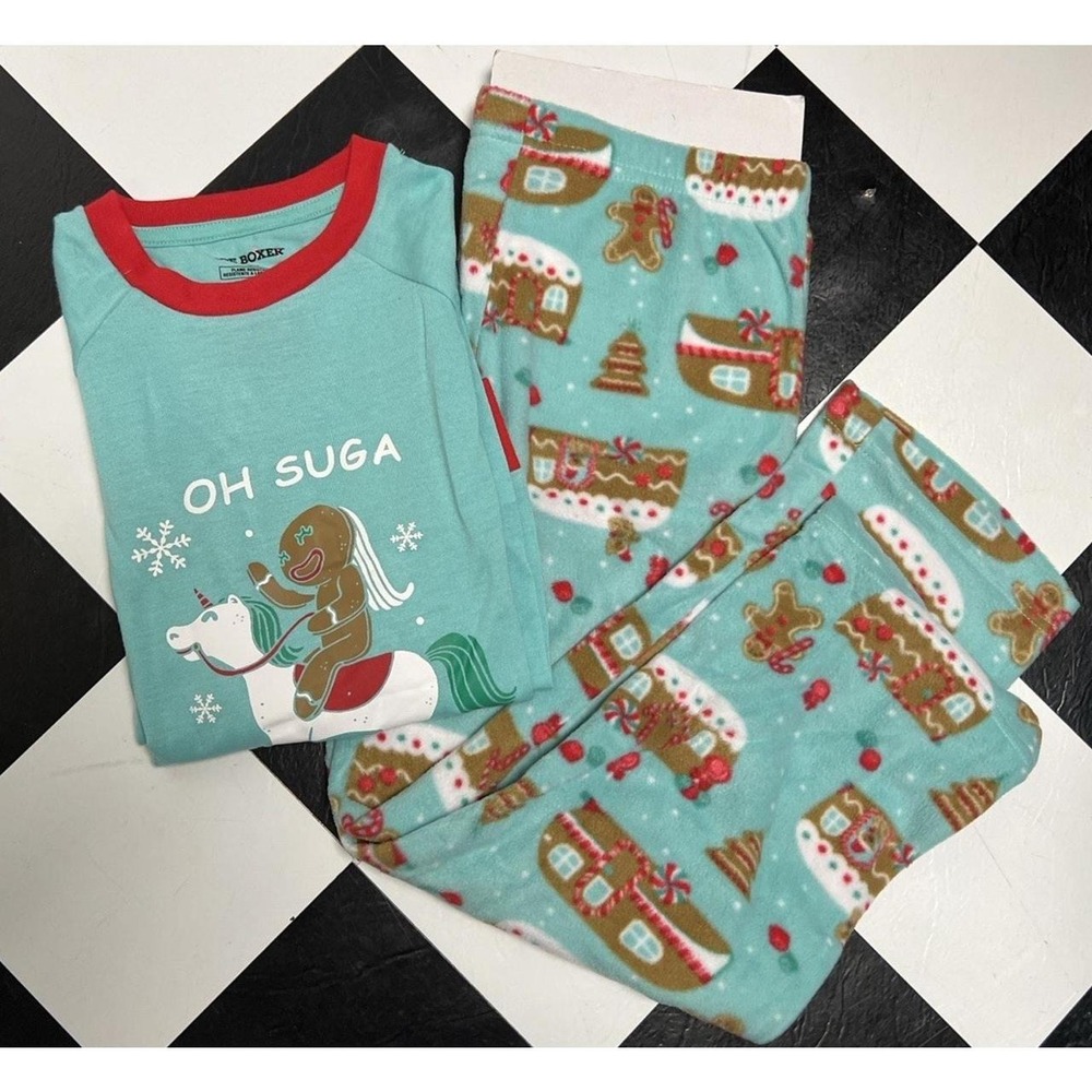 Y2K Joe Boxer Girls Pajamas Size 8 Christmas 2 Pc Set GingerBread Fleece Pants